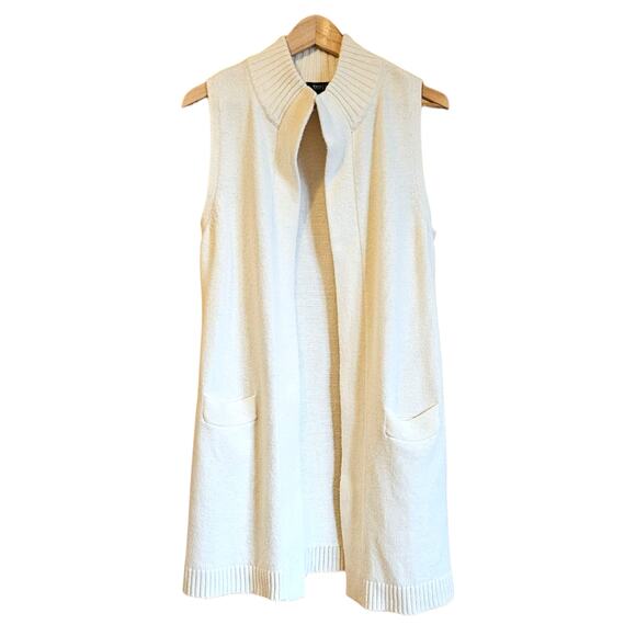 White House Black Market Long Sleeveless Sweater Vest Wool Blend Cream Sz Small - Picture 1 of 7